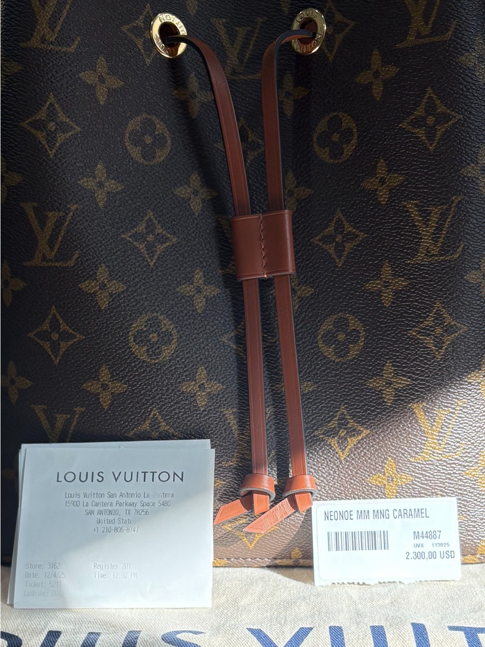 Louis Vuitton Monogram Brown & Caramel Leather Drawstring Backpack
